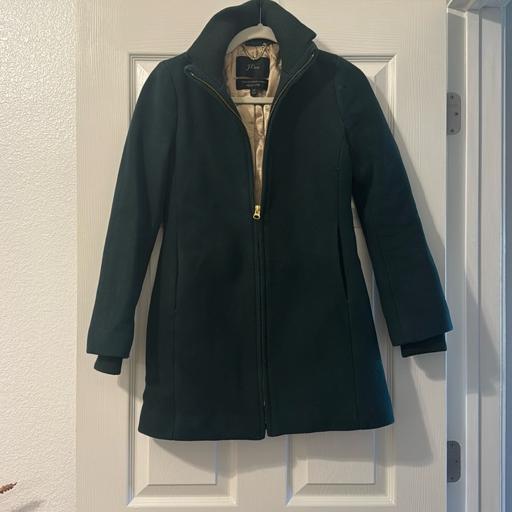J. Crew Italian Stadium-Cloth 80% Wool Coat | Size 00 in Dark Green